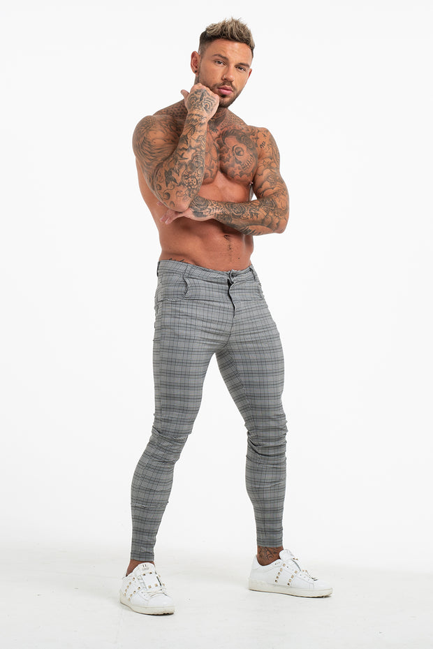 Grey Check Stretch Trouser